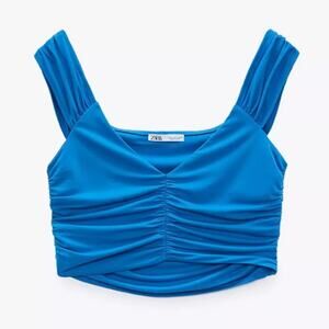 Zara Scrunch Crop Top - S - Blue